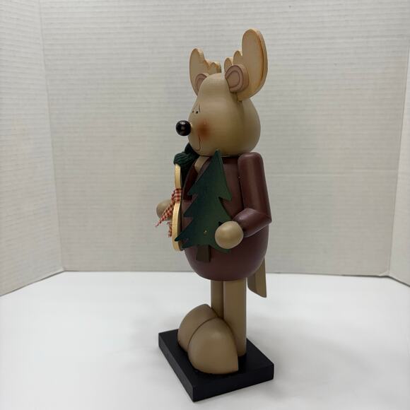 Wood Reindeer Nutcracker w/ Snowman & Tree Signed 2001 Folk Art Christmas Décor - Picture 3 of 8